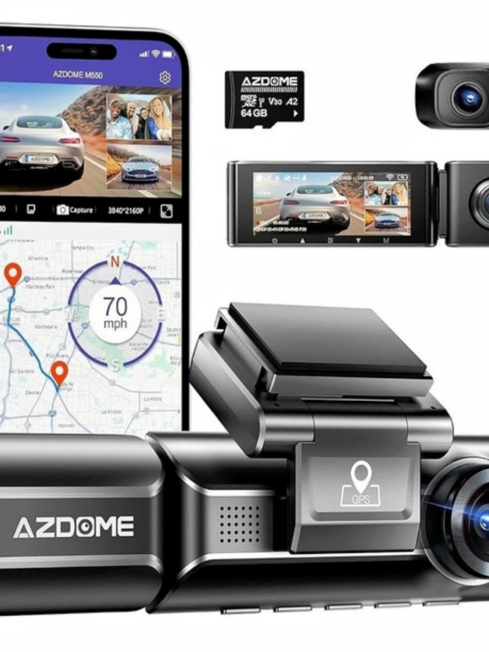 AZDOME M550 3-Channel Dash Cam 3-Channel GPS Dash Camera 4K Black